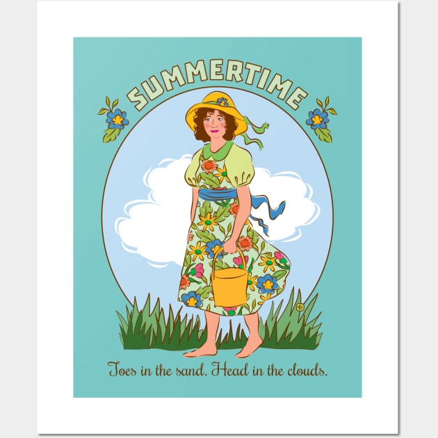 Summertime Beach Cottage Woman Wall Art by Sue Cervenka